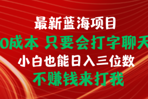 (10424期)最新蓝海项目 0成本 只要会打字聊天 小白也能日入三位数 不赚钱来打我