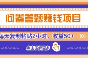 问卷答题赚钱项目新平台，新手小白也能操作，每天复制粘贴2小时，收益50+