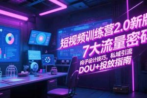 （15255期）短视频训练营2.0新版，7大流量密码/钩子设计技巧/私域引流/DOU+投放指南