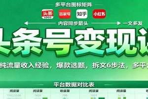 头条号变现课：43W纯流量收入经验，爆款选题，拆文6步法，多平台同步