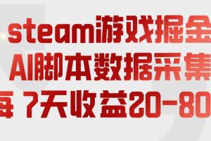 steam游戏掘金，AI脚本数据采集，轻松月入过1W，每7天收益20-80%【揭秘】