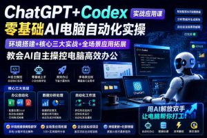 ChatGPT+Codex实战应用课｜零基础AI电脑自动化实操，环境搭建+核心三大实战+全场景应用拓展，教会AI自主操控电脑高效办公
