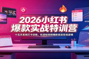 2026小红书爆款实战特训营：十五天系统打卡训练，吃透短视频爆款底层变现逻辑
