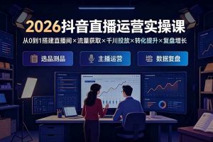 （19343期）2026抖音直播运营实操课：从0到1搭建直播间×流量获取×千川投放×转化提升×复盘增长，系统掌握完整闭环