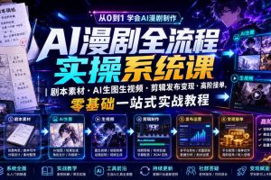 AI漫剧全流程实操系统课｜剧本素材・AI生图生视频・剪辑发布变现・高阶接单，零基础一站式实战教程