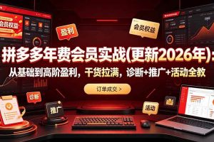 （19290期）拼多多年费会员实战(更新2026年)：从基础到高阶盈利，干货拉满，诊断+推广+活动全教