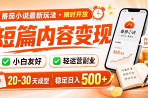 番茄小说最新短篇玩法，稳定日入500+！副业必看，小白可玩，限时开放【揭秘】