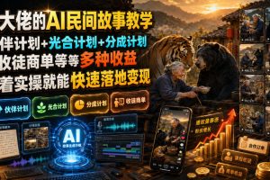 某大佬的AI民间故事教学，伙伴计划+光合计划+分成计划+收徒商单等多种收益，跟着实操就能快速落地变现