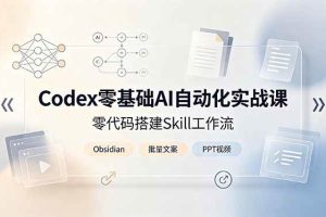 （19204期）Codex零基础AI自动化实战课，零代码搭建Skill工作流，搭配Obsidian批量制作文案PPT视频