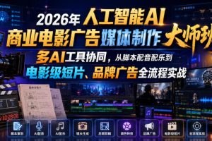 2026年人工智能AI商业电影广告媒体制作大师班，多AI工具协同，从脚本配音配乐到电影级短片、品牌广告全流程实战（中英字幕）