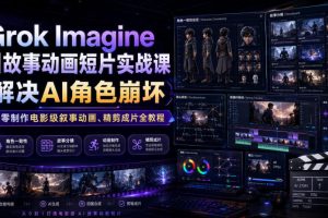 Grok Imagine AI故事动画短片实战课｜解决AI角色崩坏，从零制作电影级叙事动画、精剪成片全教程（中英字幕）