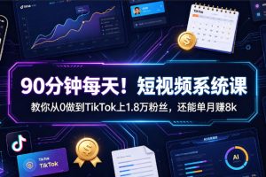 90分钟每天！短视频系统课教你从0做到TikTok上1.8万粉丝，还能单月賺8k【原创双语字幕】