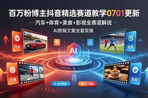 （19144期）百万粉博主抖音精选赛道教学-0701更新，汽车+体育+美食+影视全赛道解说，AI剪辑文案全套实操