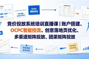 竞价投放系统培训直播课｜账户搭建、OCPC智能控流、创意落地页优化、多渠道矩阵投放、团队管理与副业变现全阶实战（更新0709）