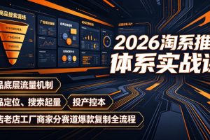 2026淘系推广体系实战课｜新品底层流量机制、选品定位、搜索起量、投产控本、新店老店工厂商家分赛道爆款复制全流程