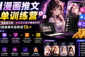 AI漫画推文爆单训练营，一台电脑，零基础可做，吃透百亿推文赛道红利，实现单条作品收益1k+（更新0705）