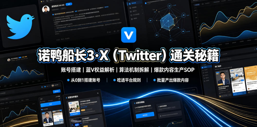 诺鸭船长3·X（Twitter）通关秘籍，涵盖账号搭建、蓝V权益解析、算法机制拆解及爆款内容生产SOP