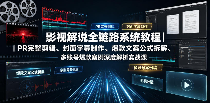 影视解说全链路系统教程｜PR完整剪辑、封面字幕制作、爆款文案公式拆解、多账号爆款案例深度解析实战课