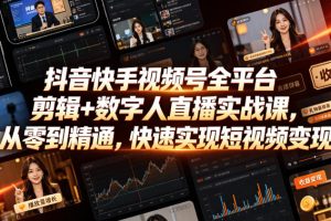 抖音快手视频号全平台剪辑+数字人直播实战课，从零到精通，快速实现短视频变现(更新2026年6月)​