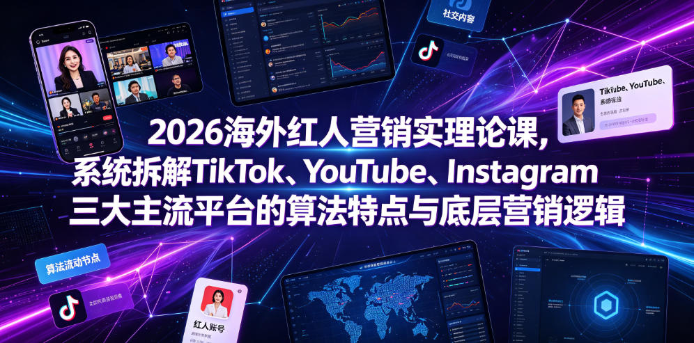 2026海外红人营销实理论课，系统拆解TikTok、YouTube、Instagram三大主流平台的算法特点与底层营销逻辑