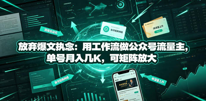 放弃爆文执念:用工作流做公众号流量主,单号月入几K,可矩阵放大
