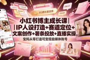 小红书博主成长课｜IP人设打造+赛道定位+文案创作+薯条投放+直播实操，宝妈从零打造可变现自媒体账号