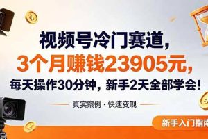 （18799期）视频号冷门赛道，3个月变现23905元，新手2天学会 每天操作30分钟！