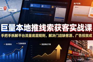 巨量本地推线索获客实战课，手把手拆解平台流量底层规则，解决门店缺客源、广告投放成本高、留资转化差等痛点