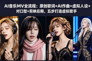 （18710期）AI音乐MV全流程：原创歌词+AI作曲+虚拟人设+对口型+剪映后期，五步打造虚拟歌手