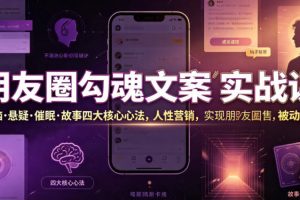 朋友圈勾魂文案实战课｜洗脑·悬疑·催眠·故事四大核心心法，吃透人性营销，实现朋友圈不销而售被动成交