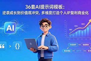 （18630期）36套AI提示词模板：逆袭成长到价值观冲突，多维度打造个人IP复利商业化
