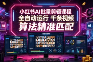 小红书AI批量剪辑课程，24小时全自动运行，解放双手专注运营，千条视频批量处理，小红书算法精准匹配