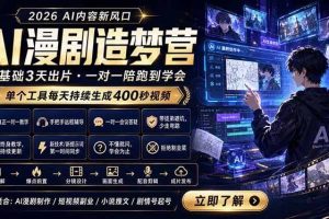 （18568期）AI漫剧造梦营：0基础3天出片，单个工具每天持续生成400秒视频