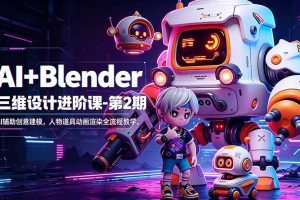 （18586期）AI+Blender三维设计进阶课-第2期：AI辅助创意建模，人物道具动画渲染全流程教学