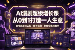 AI漫剧超级增长课，从0到1打造一人生意，项目认知・账号运营・制作全流程教学