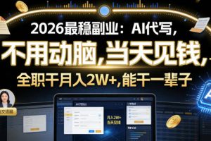 2026最稳副业：AI代写，不用动脑，当天见钱，一单600，全职干月入2W+，能干一辈子【揭秘】