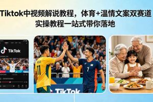 Tiktok中视频解说教程，体育+温情文案双赛道实操教程一站式带你落地，教你出海賺美刀