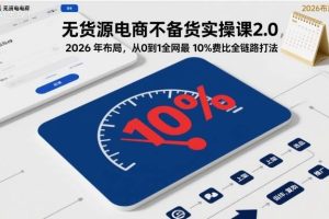 无货源电商不备货实操课2.0，2026年布局，从0到1全网最低10%费比全链路打法【更新26年6月16日】
