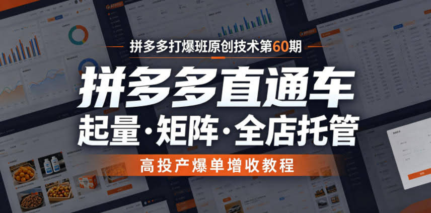 拼多多打爆班原创技术第60期,拼多多直通车,起量・矩阵・全店托管,高投产爆单增收教程