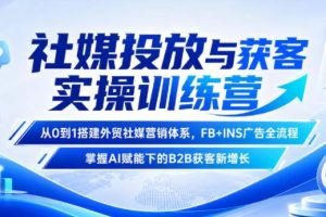 社媒投放与获客实操训练营，从0到1搭建外贸社媒营销体系，FB+INS广告全流程，掌握AI赋能下的B2B获客新增长