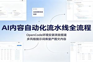 AI内容自动化流水线全流程：OpenCode环境安装项目搭建，多风格提示词库量产图文内容