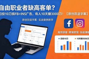 （18489期）自由职业者缺高客单？日投 10 刀搞 FB+INS 广告，有人 10 天赚 3000 刀！【原创双语字幕】