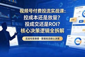 （18462期）视频号付费投流实战课-5月：控成本还是放量？投成交还是ROI？核心决策逻辑全拆解