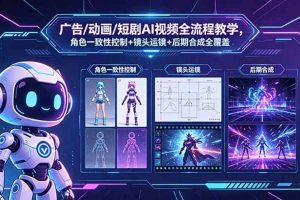（18453期）广告/动画/短剧AI视频全流程教学，角色一致性控制+镜头运镜+后期合成全覆盖