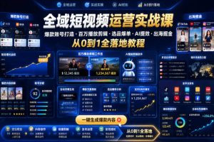 全域短视频运营实战课，爆款账号打造・百万播放剪辑・选品爆单・AI提效・出海掘金，从0到1全落地教程