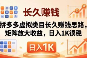 （18310期）亲测有效！拼多多虚拟类目长久赚钱思路，矩阵放大收益，日入 1K 很稳