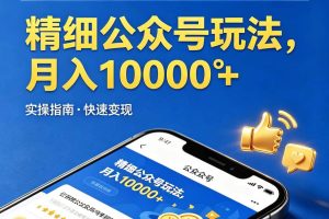 （18283期）精细公众号玩法，月入10000+，实操指南，快速变现