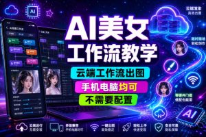 AI美女工作流教学，云端工作流出图，手机电脑均可，不需要配置，快速起号涨粉
