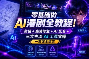 零基础做AI漫剧全教程！剪辑+高清修复+AI配音+三大主流AI工具实操，一套课全搞定