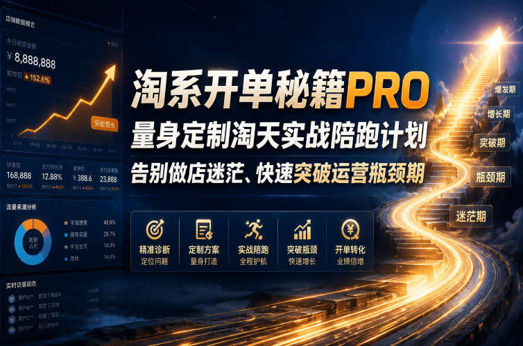 淘系开单秘籍PRO,量身定制淘天实战陪跑计划,告别做店迷茫、快速突破运营瓶颈期(2026年6月11)